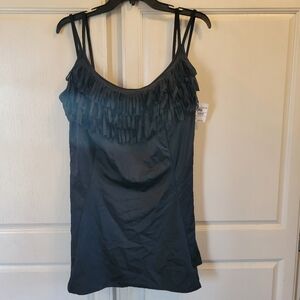 Great Lengths Black Ruffle Double Strap Dress One Piece Swimsuit